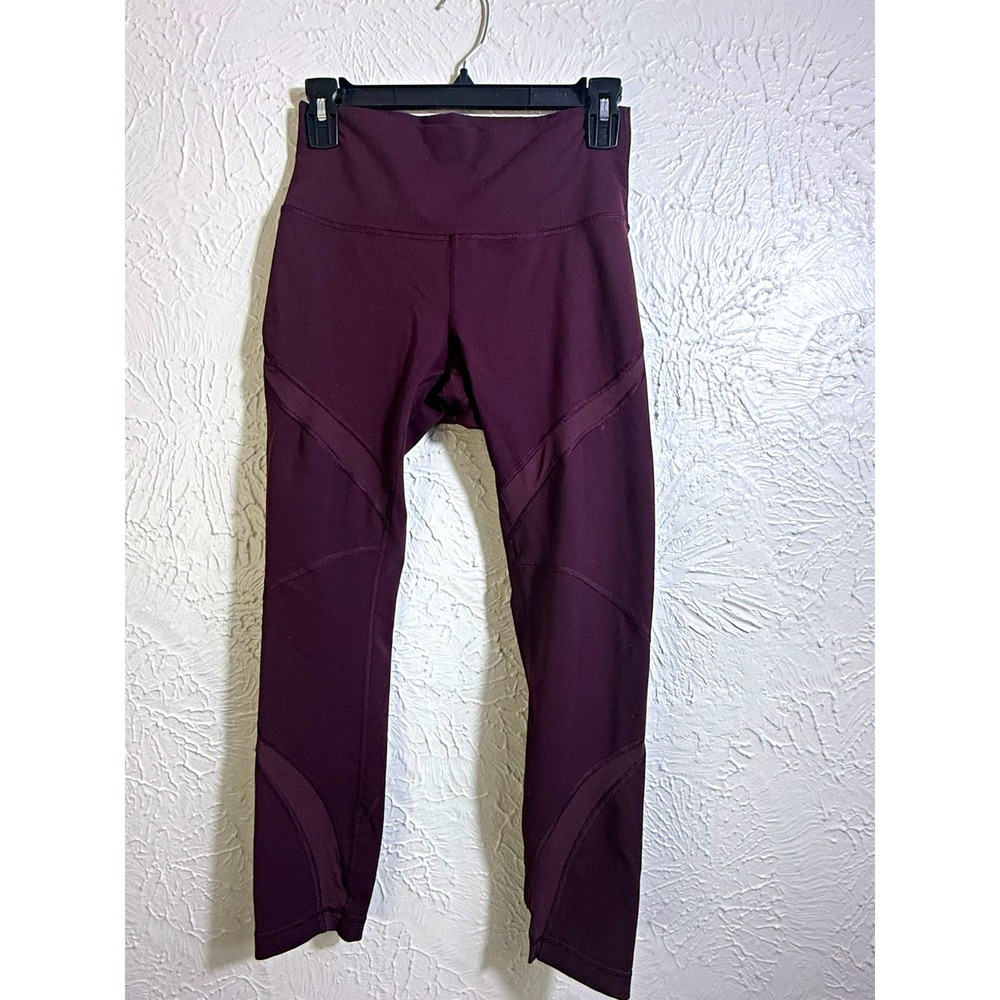 Lululemon High Times Pant Wrap Mesh Womens S 6 Burgundy Bordeaux 7/8 Leggings